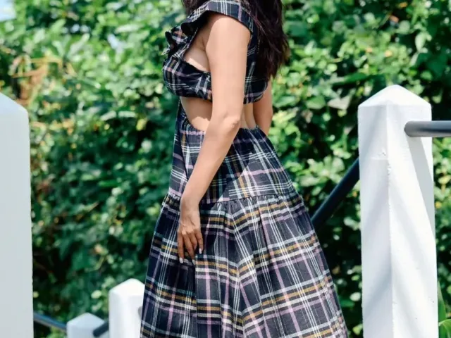 Mrunal Thakur Shines in a Chequered Cutout Maxi!