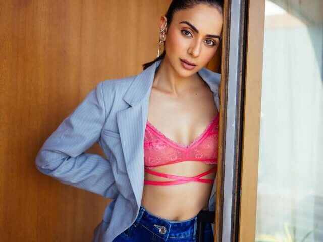 Rakul Preet Singh Slays In Pink Bralette And Blazer Look