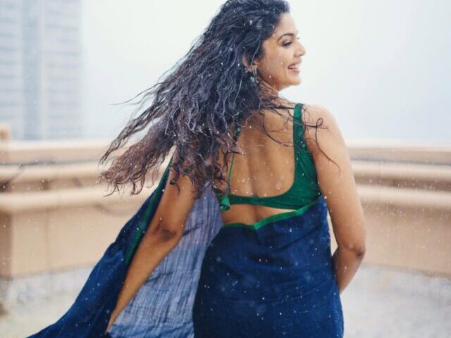 Pooja Sawant Embraces the Rain In A Bold Saree Shoot
